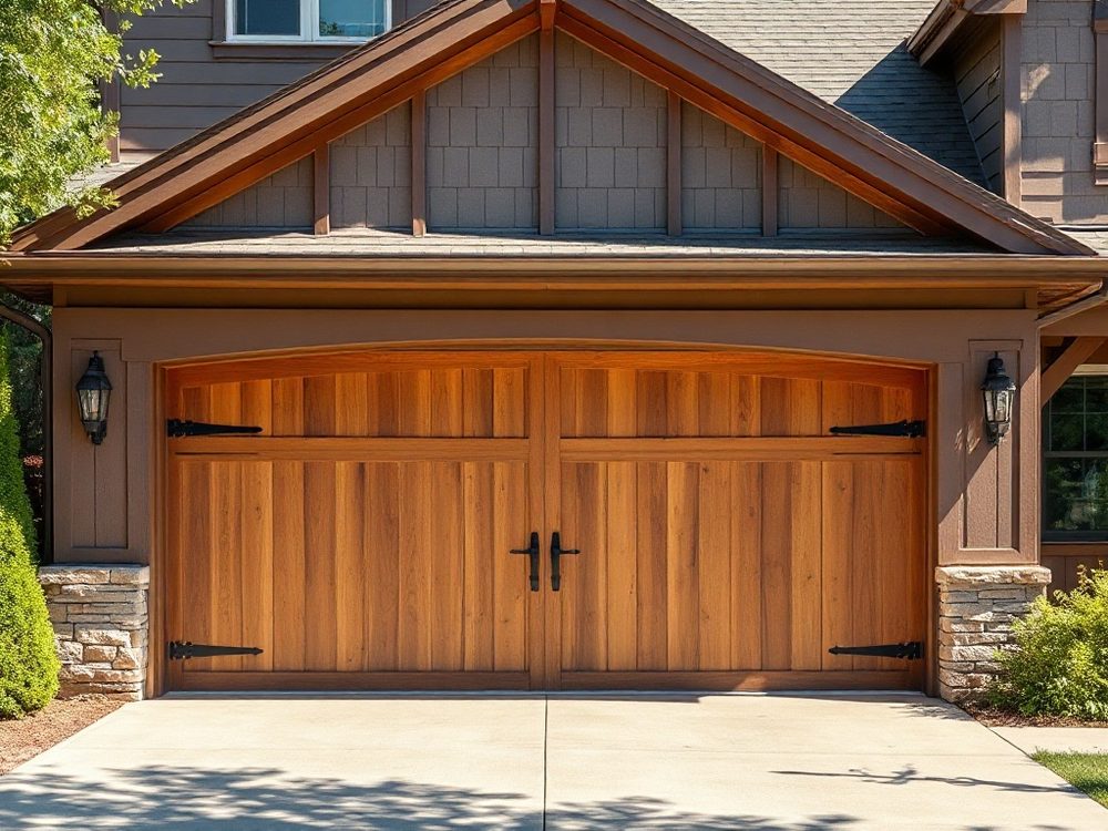 Carriage-style wood-look garage door on a craftsman home